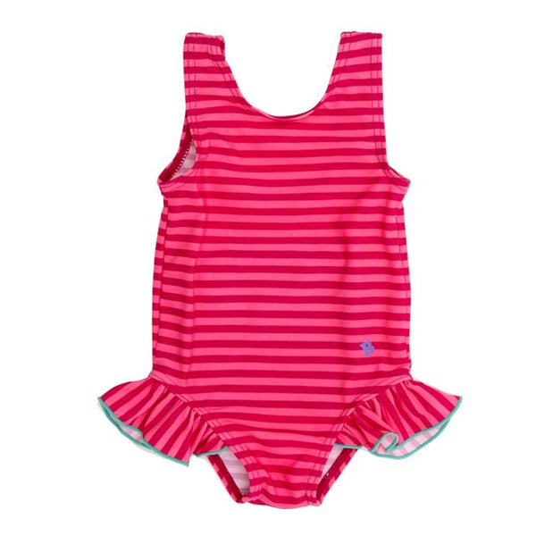 Bañador con bolsa impermeable bebé/niña rayas rosa natación